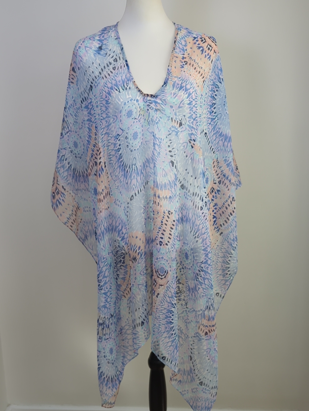 Cejon Geometric Sunburst Handkerchief Hem Poncho Sheer Cover-Up OSFM